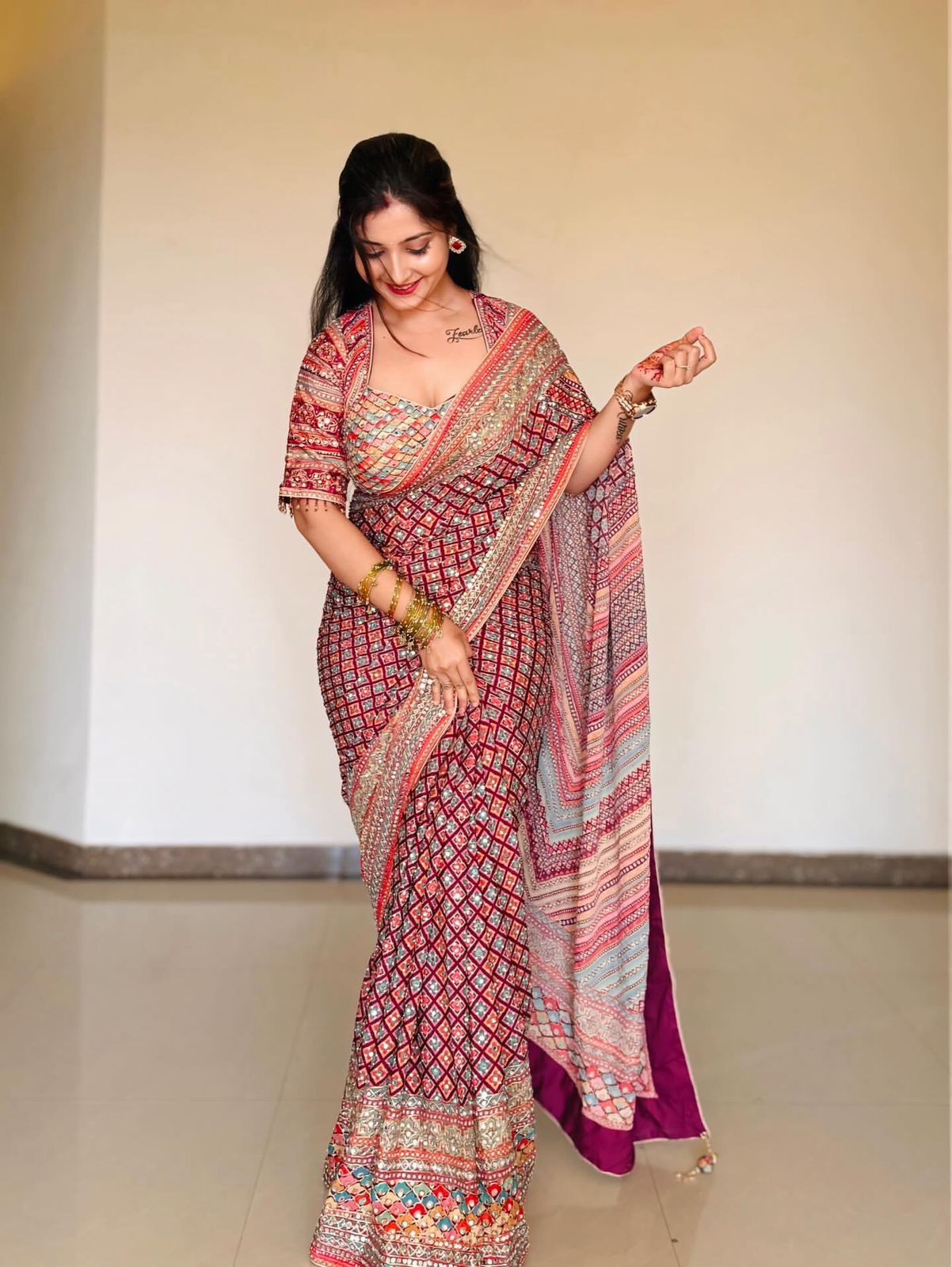 Designer Printed Silk Saree with Blouse | Festive & Wedding Wear