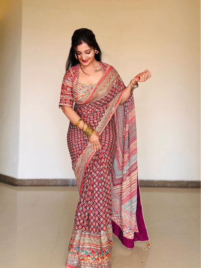 Designer Printed Silk Saree with Blouse | Festive & Wedding Wear