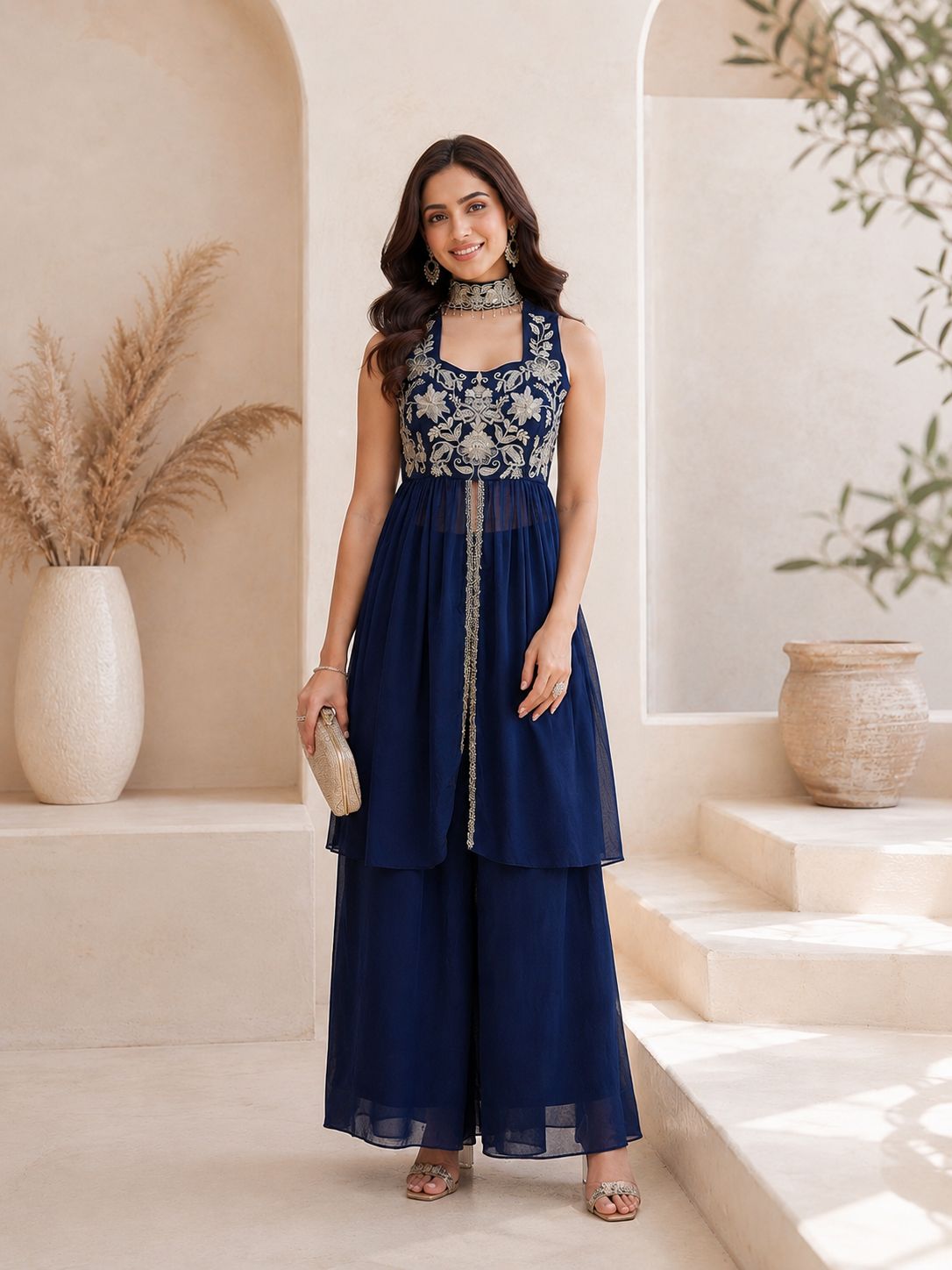 Royale Festive Embroidered Roman Two Tone Suit Set