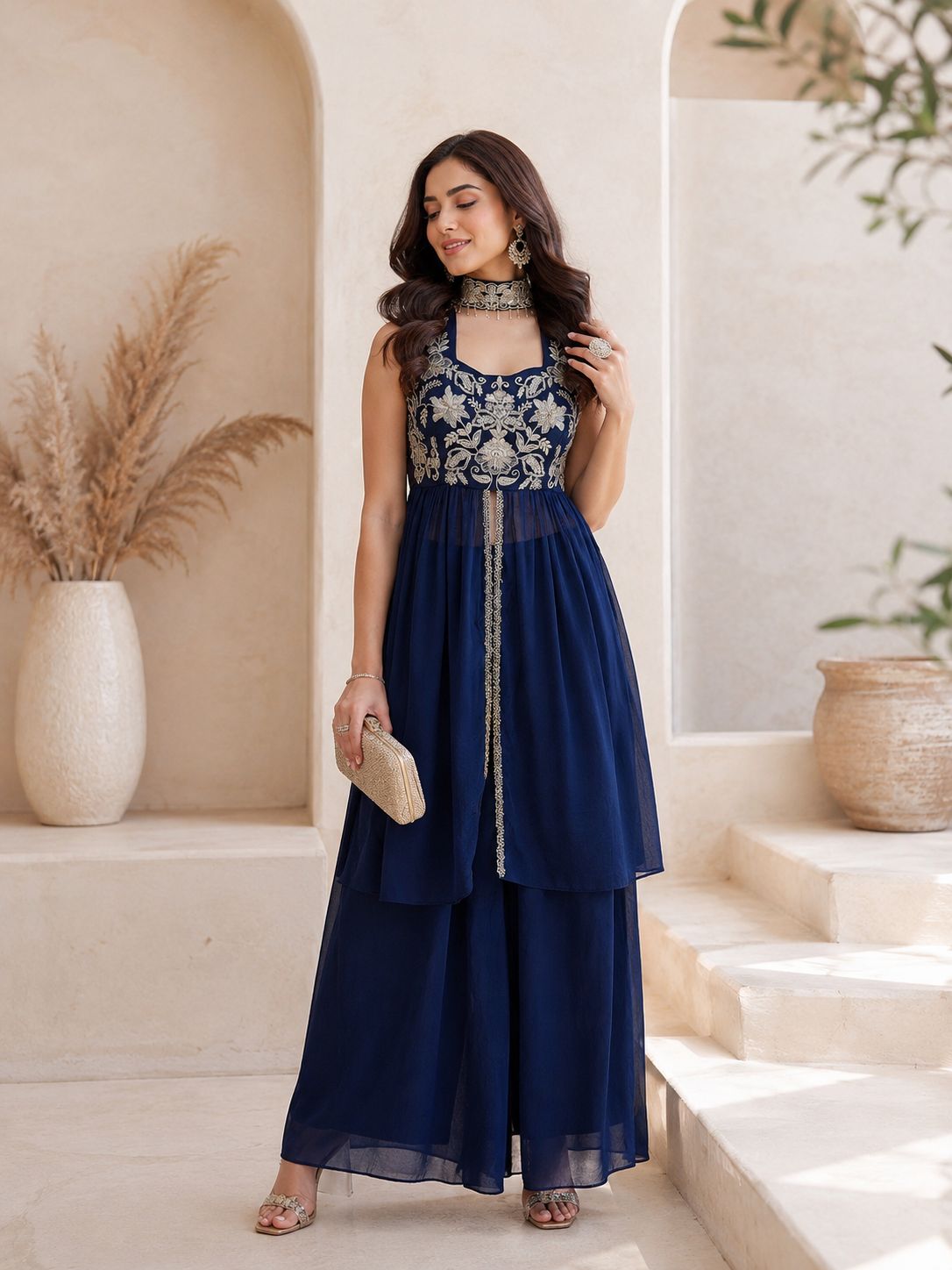 Royale Festive Embroidered Roman Two Tone Suit Set