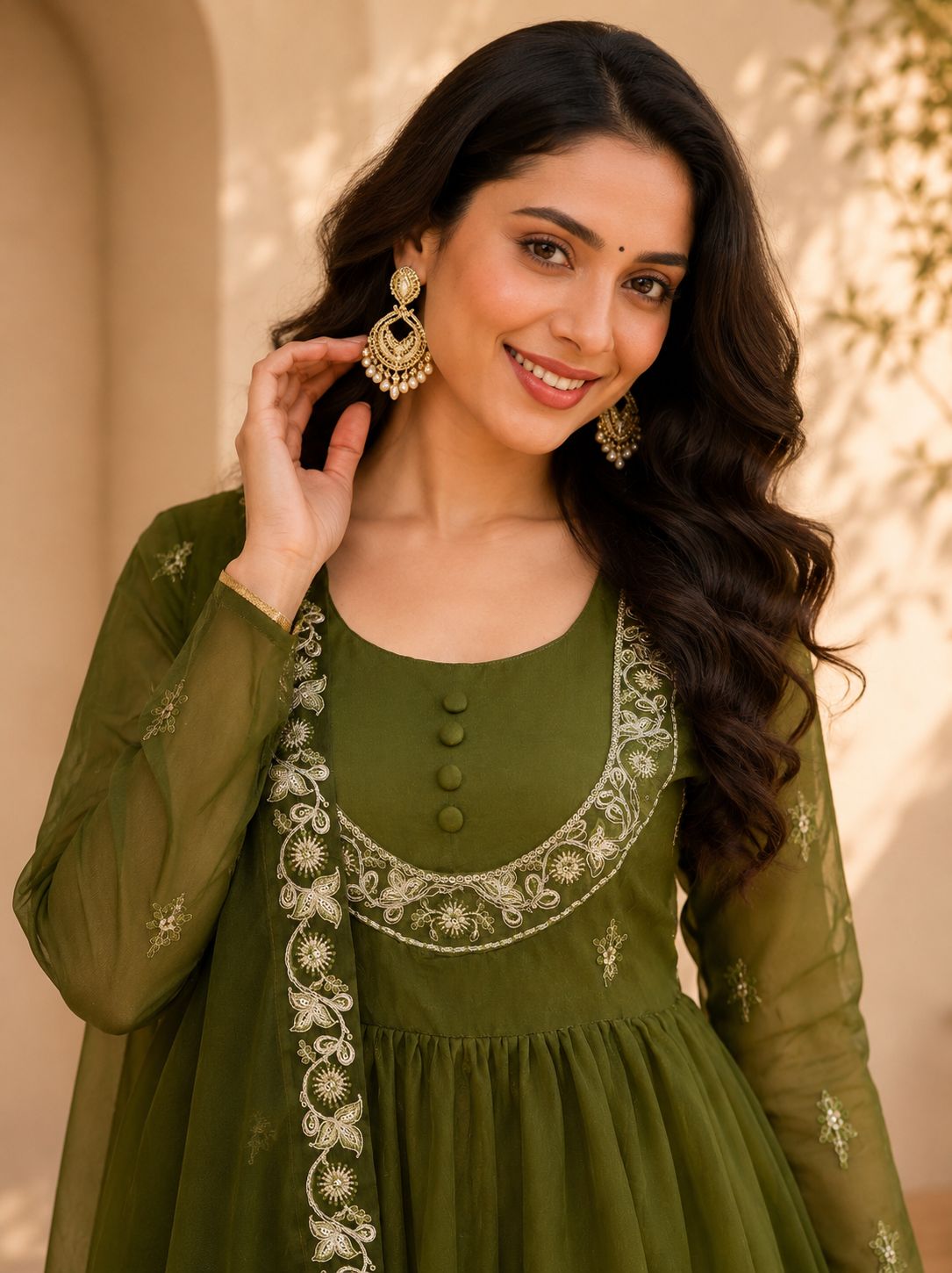 Women Embroidered Chinon Kurta Palazzo Dupatta Set with Ethnic Wear