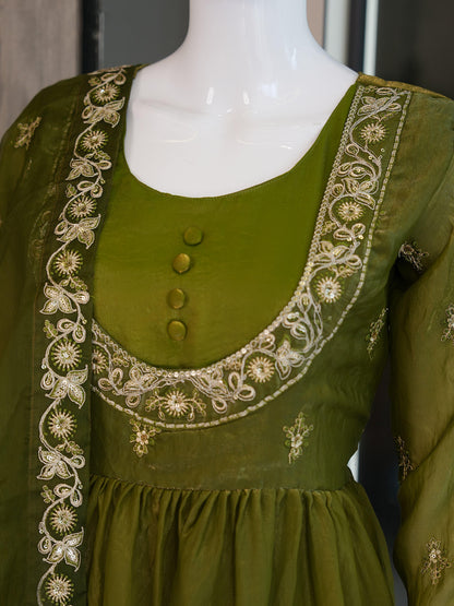 Women Embroidered Chinon Kurta Palazzo Dupatta Set with Ethnic Wear