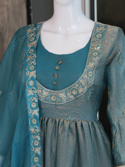 Women Embroidered Chinon Kurta Palazzo Dupatta Set with Ethnic Wear