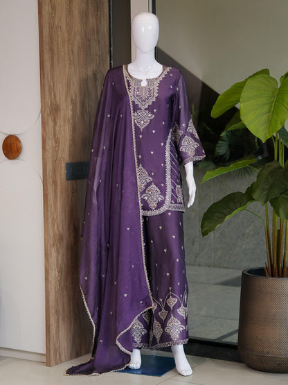 Royal Heavy Embroidered Anarkali Suit with Organza Dupatta