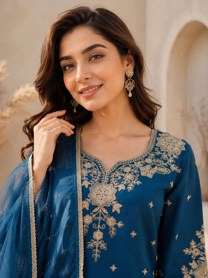 Evara Signature Royale Embroidered Roman Silk Palazzo Set