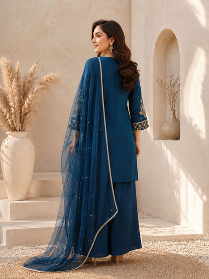 Evara Signature Royale Embroidered Roman Silk Palazzo Set
