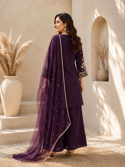 Evara Signature Royale Embroidered Roman Silk Palazzo Set