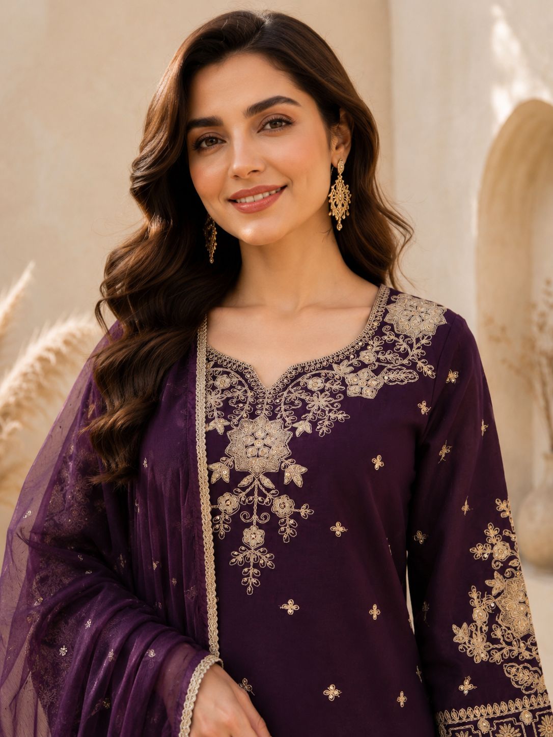 Evara Signature Royale Embroidered Roman Silk Palazzo Set