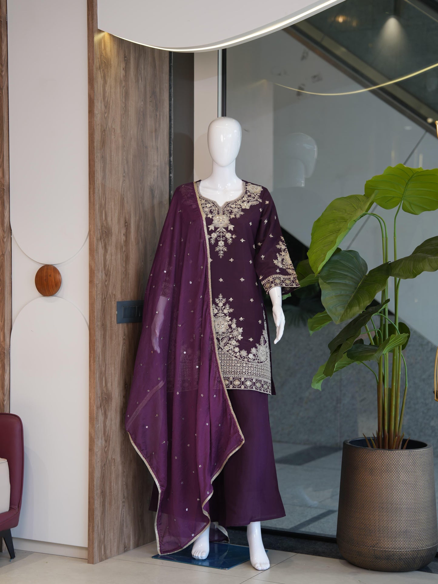 Evara Signature Royale Embroidered Roman Silk Palazzo Set