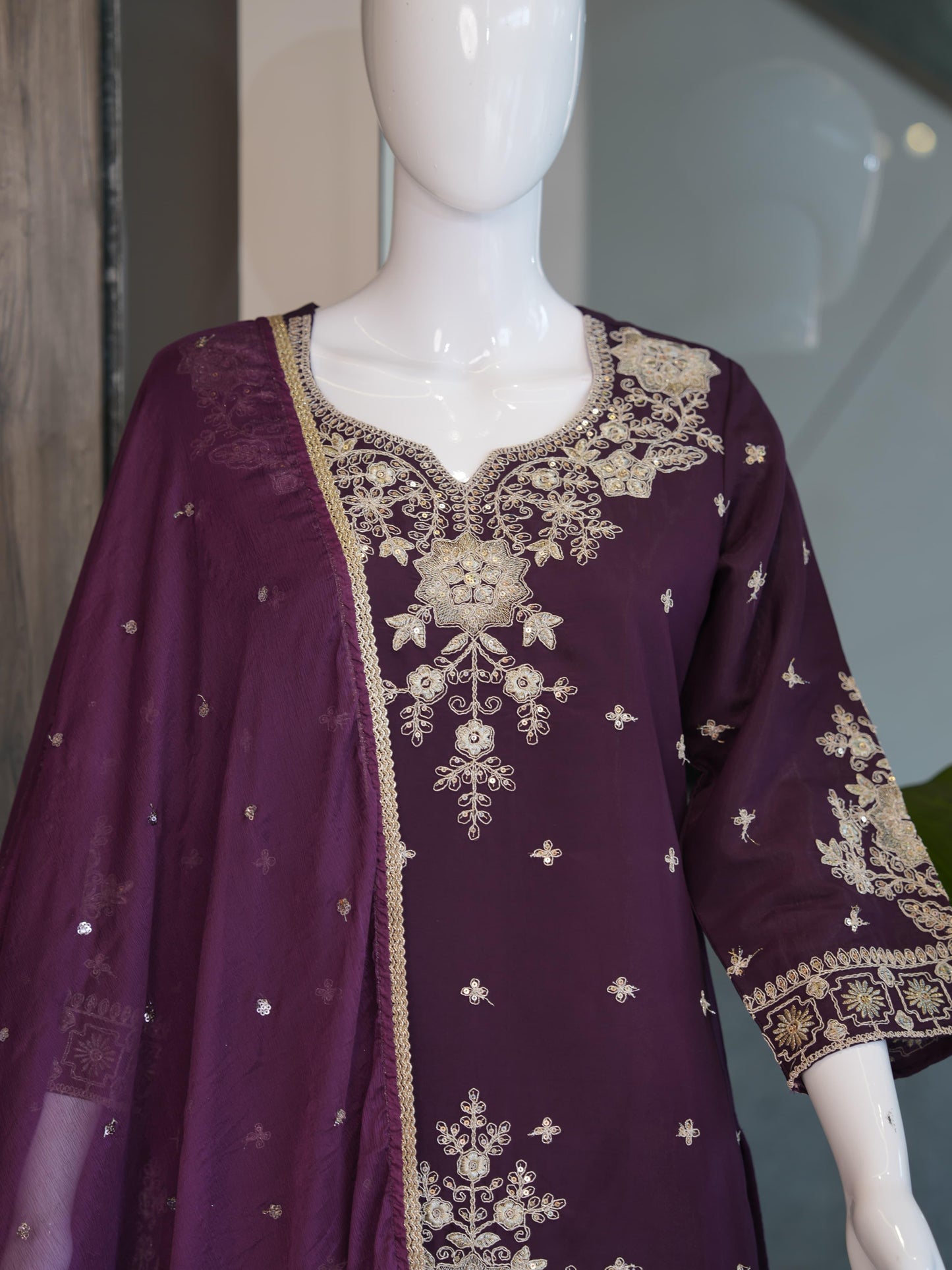Evara Signature Royale Embroidered Roman Silk Palazzo Set