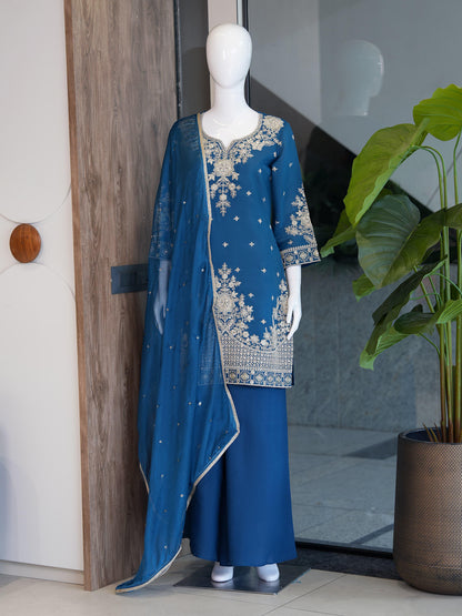 Evara Signature Royale Embroidered Roman Silk Palazzo Set