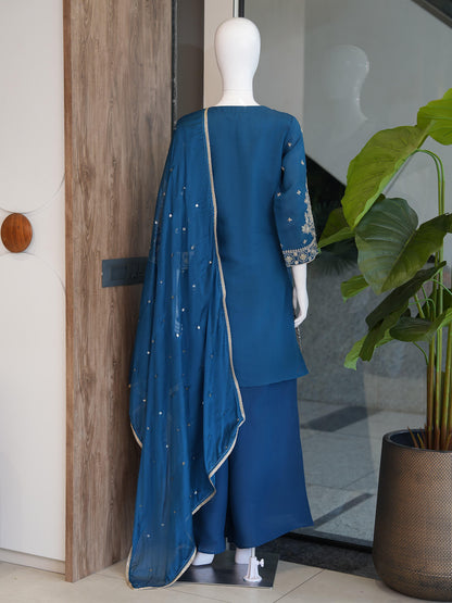 Evara Signature Royale Embroidered Roman Silk Palazzo Set