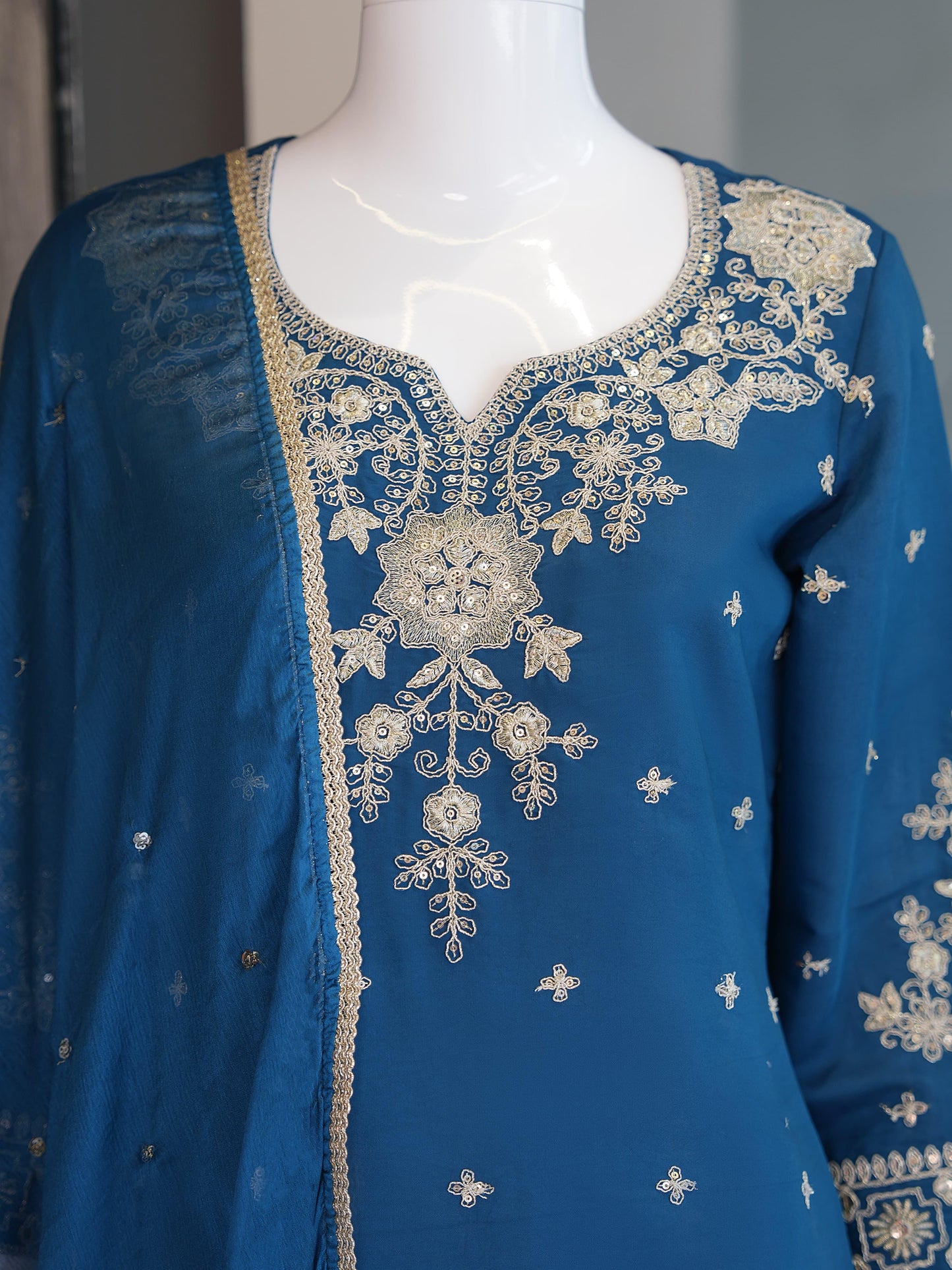 Evara Signature Royale Embroidered Roman Silk Palazzo Set