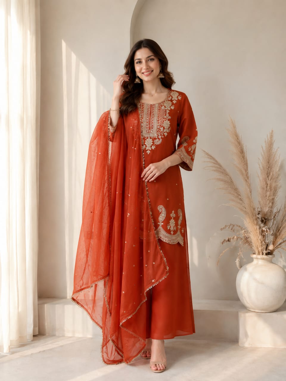 Evara Royale Festive Embroidered Roman Two Tone Suit Set