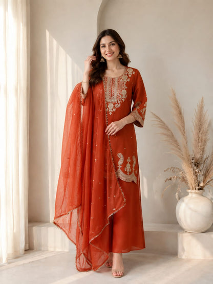 Evara Royale Festive Embroidered Roman Two Tone Suit Set