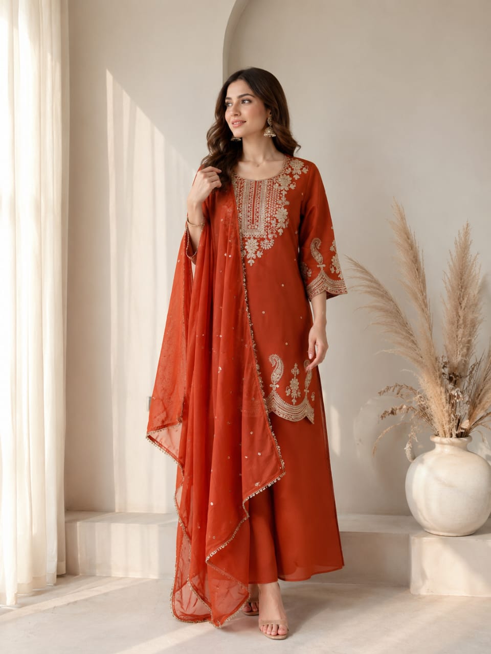 Evara Royale Festive Embroidered Roman Two Tone Suit Set