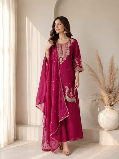 Evara Royale Festive Embroidered Roman Two Tone Suit Set