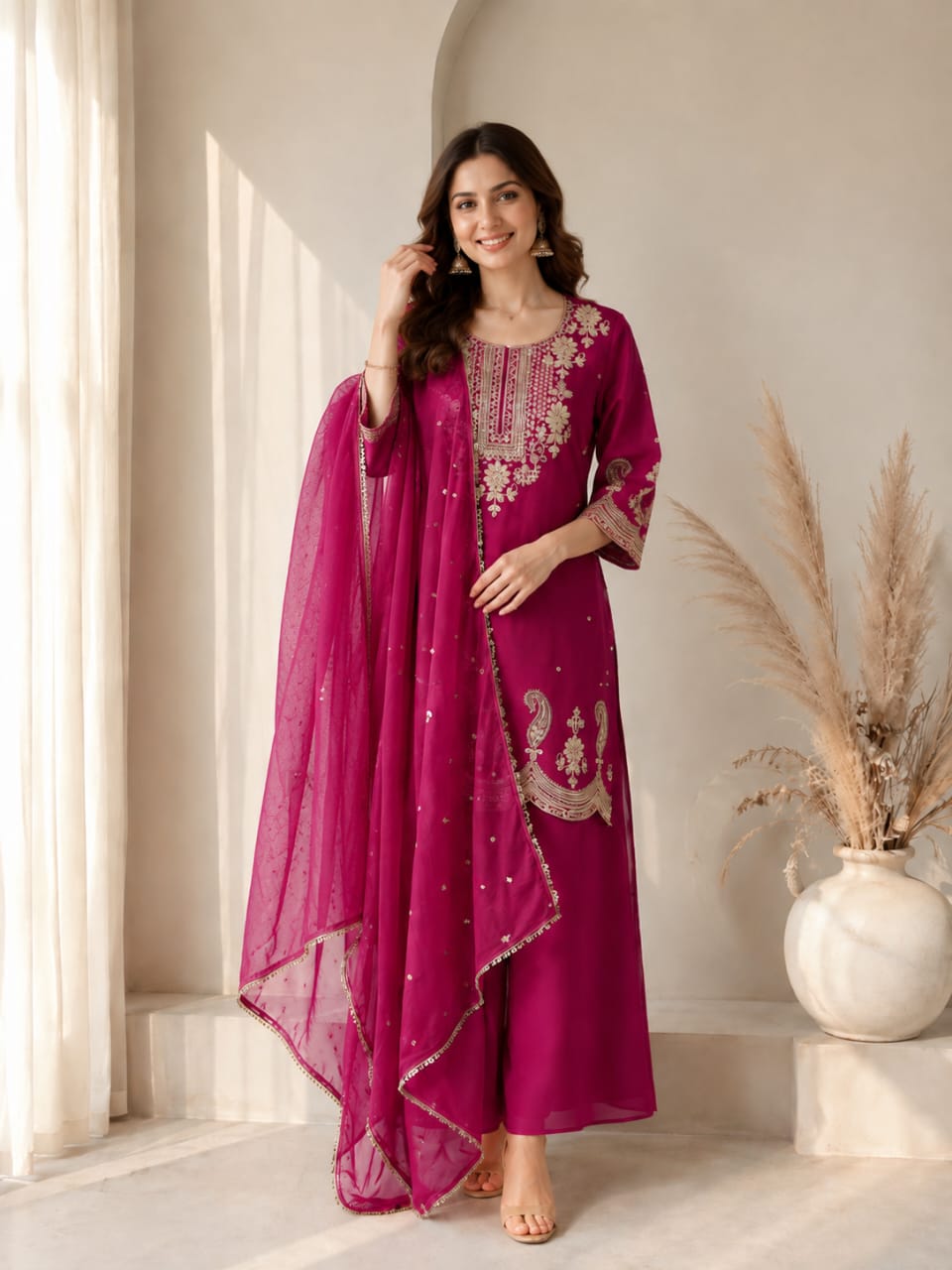 Evara Royale Festive Embroidered Roman Two Tone Suit Set