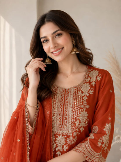 Evara Royale Festive Embroidered Roman Two Tone Suit Set