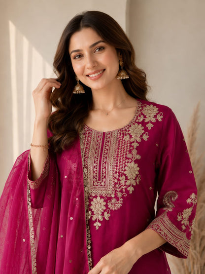 Evara Royale Festive Embroidered Roman Two Tone Suit Set