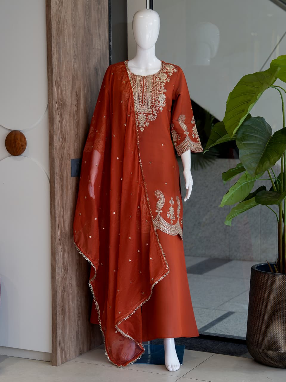 Evara Royale Festive Embroidered Roman Two Tone Suit Set