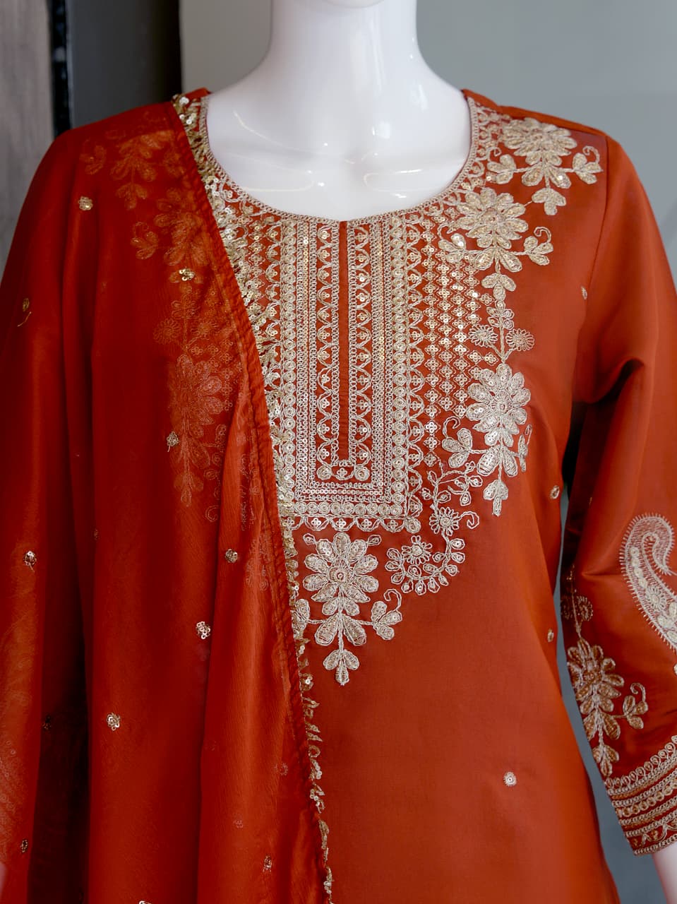 Evara Royale Festive Embroidered Roman Two Tone Suit Set