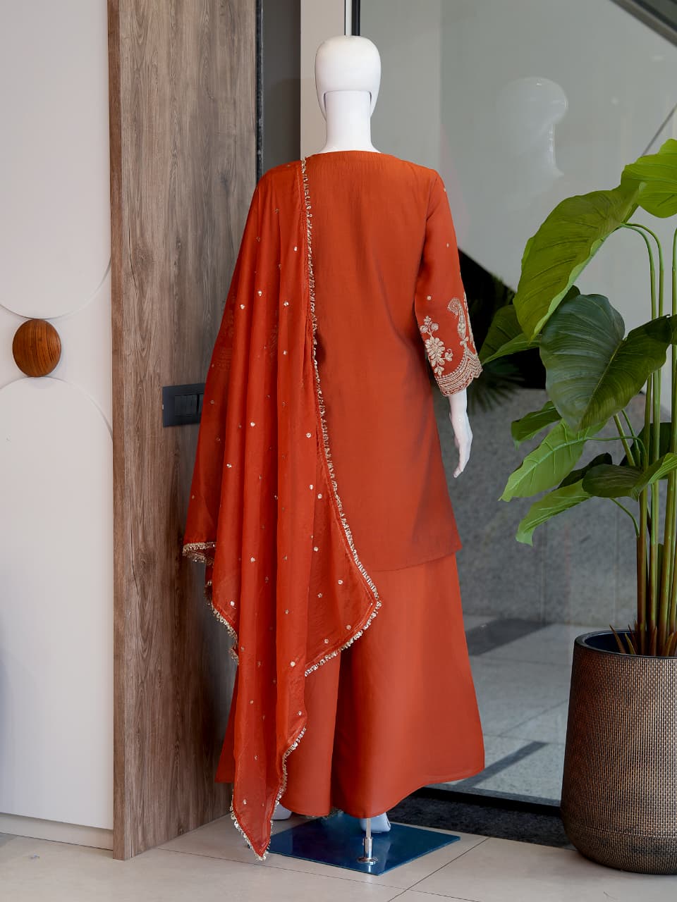 Evara Royale Festive Embroidered Roman Two Tone Suit Set