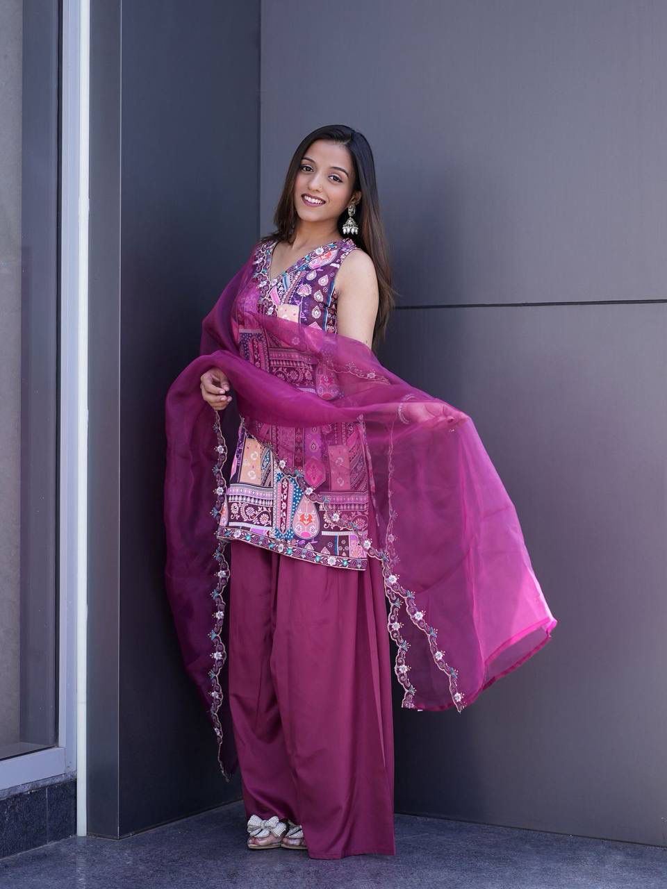 Women's Traditional Embroidered Kurta Set with Palazzo and Dupatta