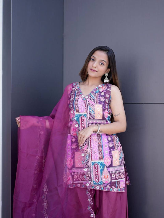 Women's Traditional Embroidered Kurta Set with Palazzo and Dupatta
