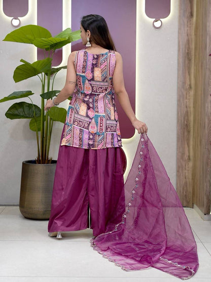 Women's Traditional Embroidered Kurta Set with Palazzo and Dupatta