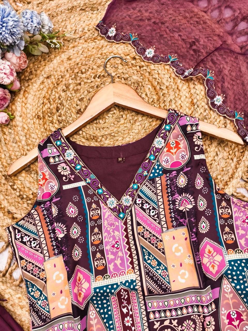 Women's Traditional Embroidered Kurta Set with Palazzo and Dupatta