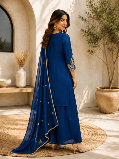 Women's Festive Wear Embroidered Kurta Sharara Set with Dupatta
