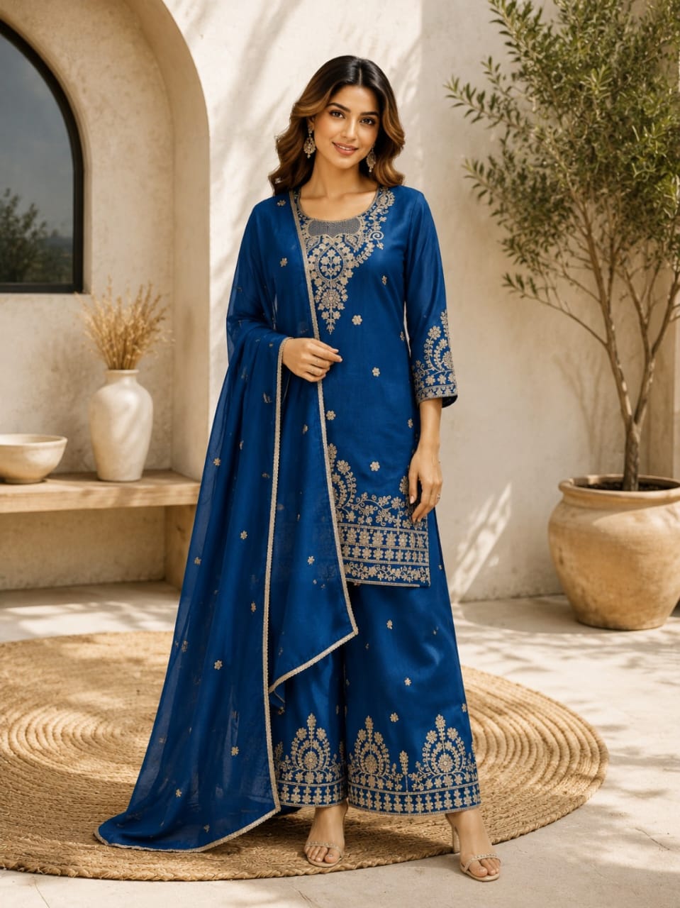 Women's Festive Wear Embroidered Kurta Sharara Set with Dupatta