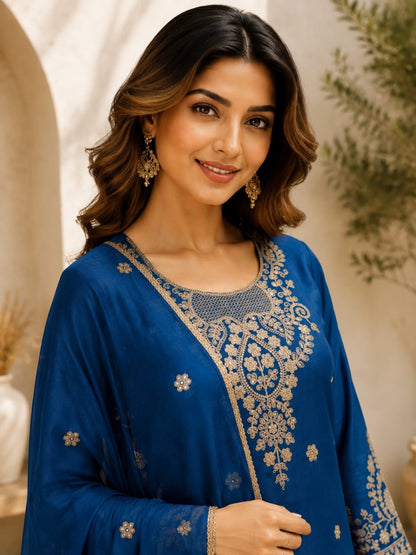 Women's Festive Wear Embroidered Kurta Sharara Set with Dupatta