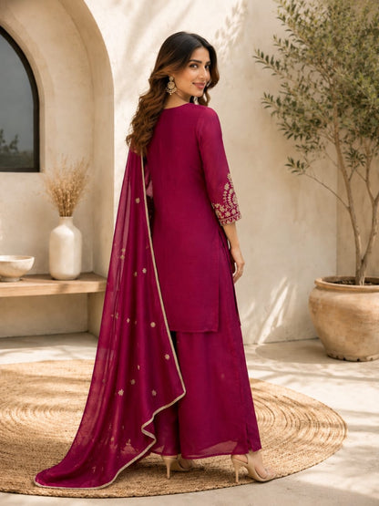 Women's Festive Wear Embroidered Kurta Sharara Set with Dupatta