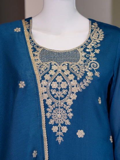 Women's Festive Wear Embroidered Kurta Sharara Set with Dupatta