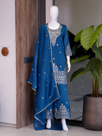 Women's Festive Wear Embroidered Kurta Sharara Set with Dupatta