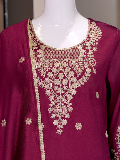 Women's Festive Wear Embroidered Kurta Sharara Set with Dupatta