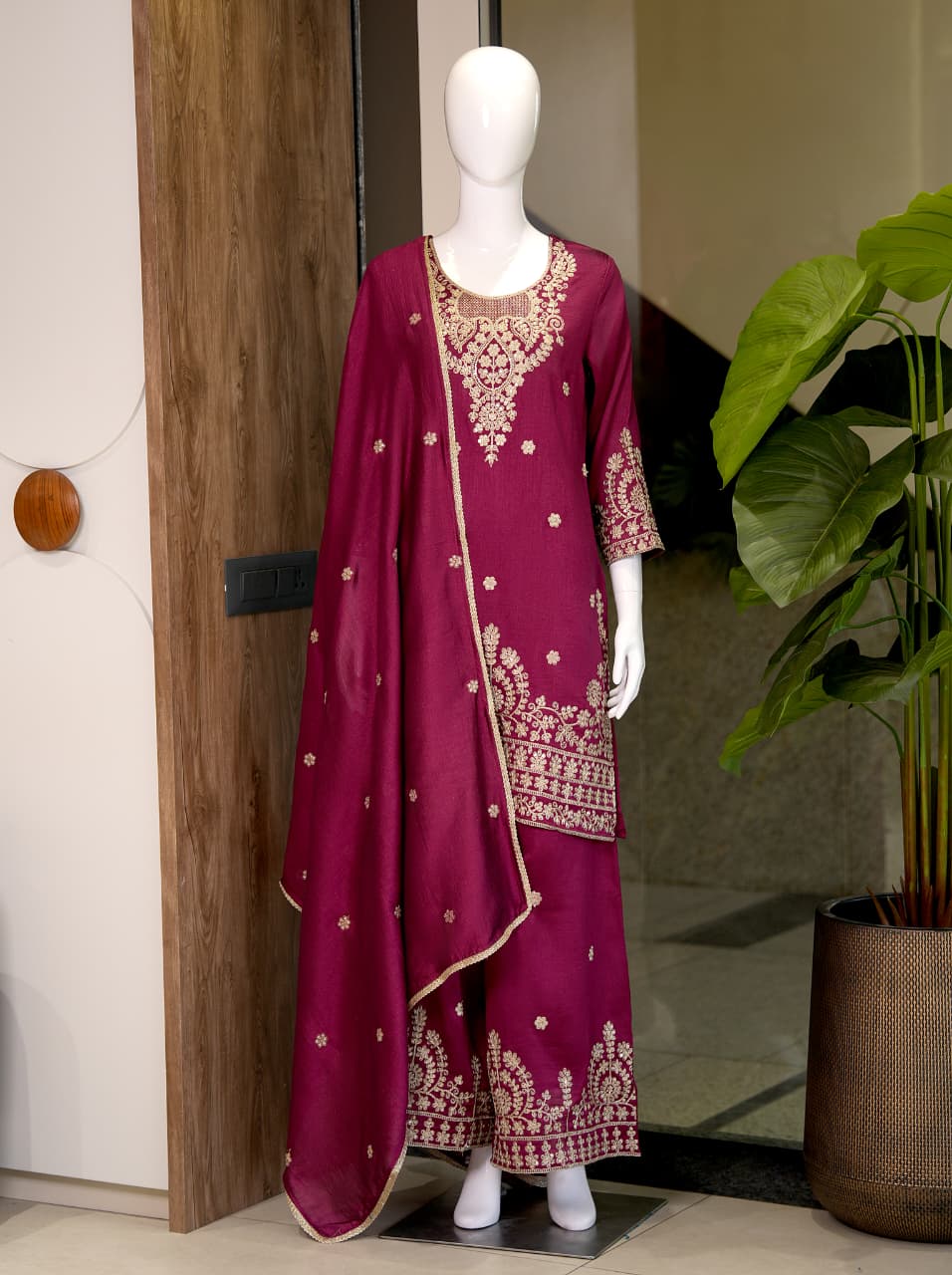 Women's Festive Wear Embroidered Kurta Sharara Set with Dupatta