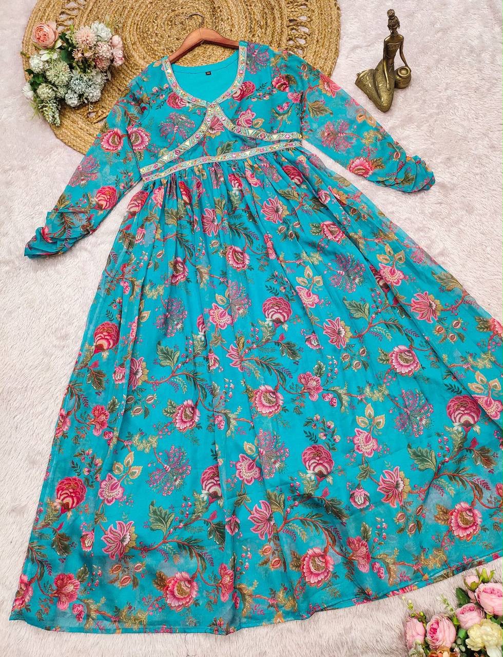 Women's Heavy Embroidered Kurta Palazzo Set for Festival & Party Wear