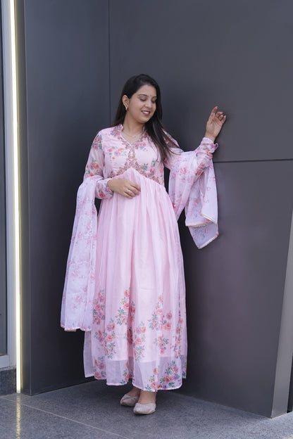 Luxury Ethnic Wear Light Pink Kurta Palazzo Set with Designer Dupatta