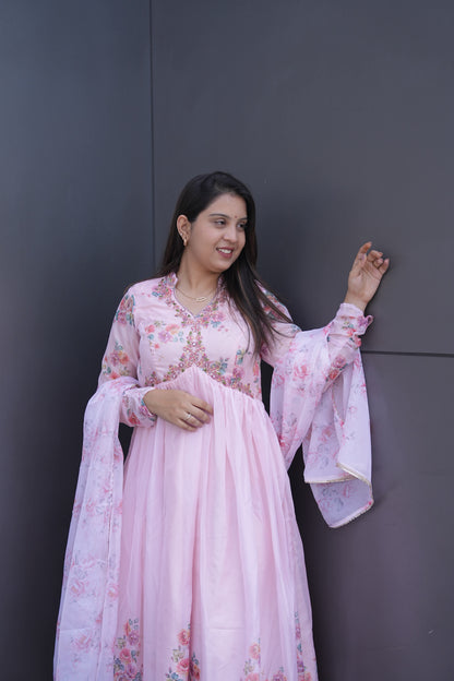 Luxury Ethnic Wear Light Pink Kurta Palazzo Set with Designer Dupatta