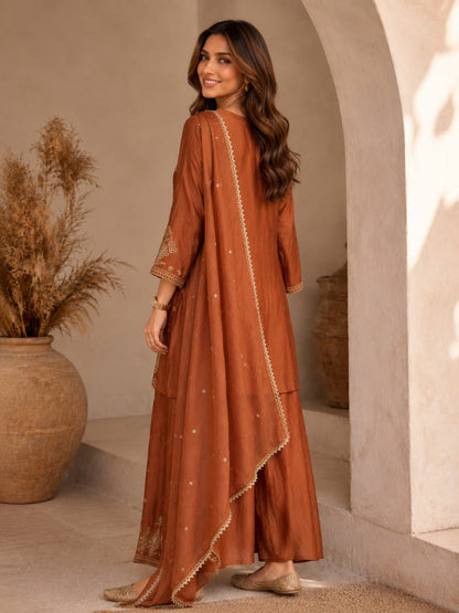 Women's Purple Embroidered Kurta Palazzo Set with Dupatta | Party Wear Ethnic Suit