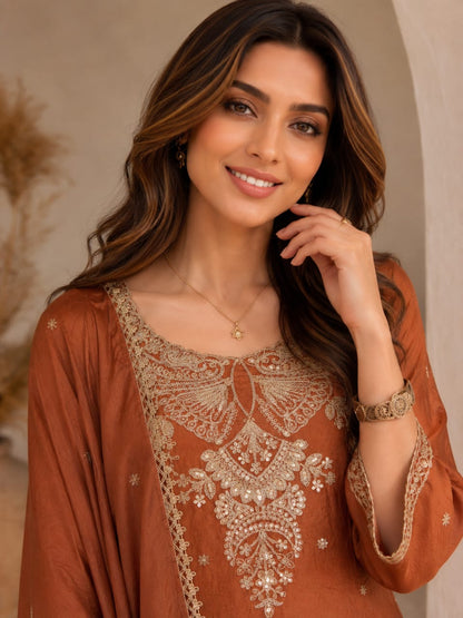 Women's Purple Embroidered Kurta Palazzo Set with Dupatta | Party Wear Ethnic Suit