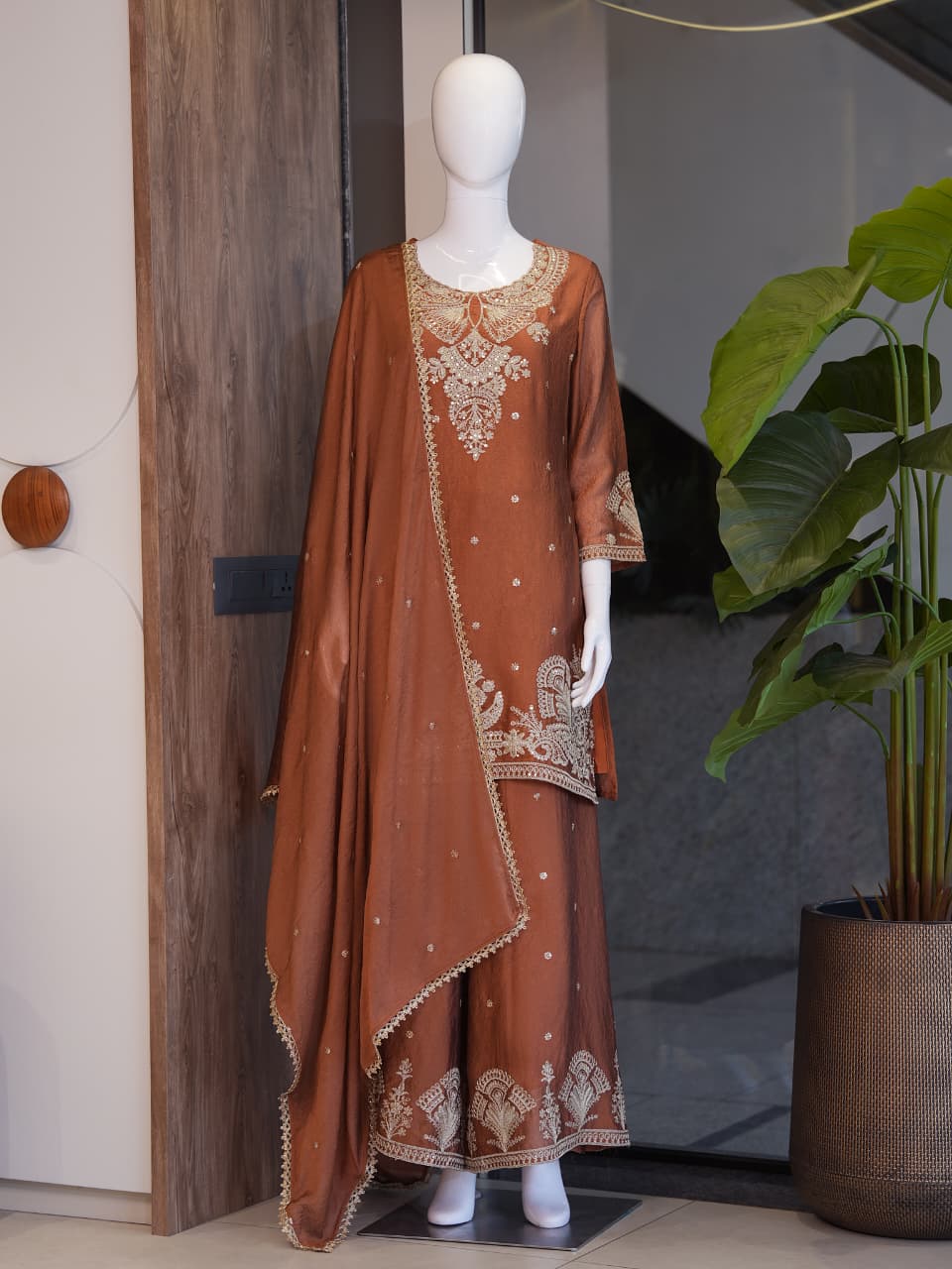 Women's Purple Embroidered Kurta Palazzo Set with Dupatta | Party Wear Ethnic Suit