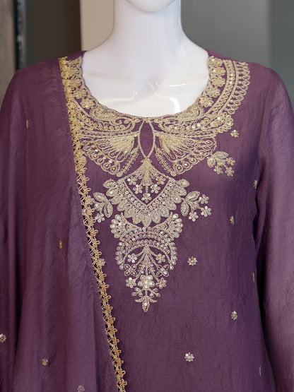Women's Purple Embroidered Kurta Palazzo Set with Dupatta | Party Wear Ethnic Suit