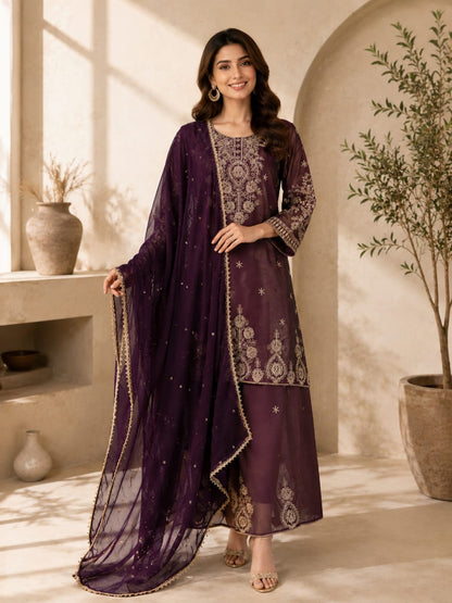 Premium Ethnic Suit Set for Women with Embroidered Palazzo & Dupatta
