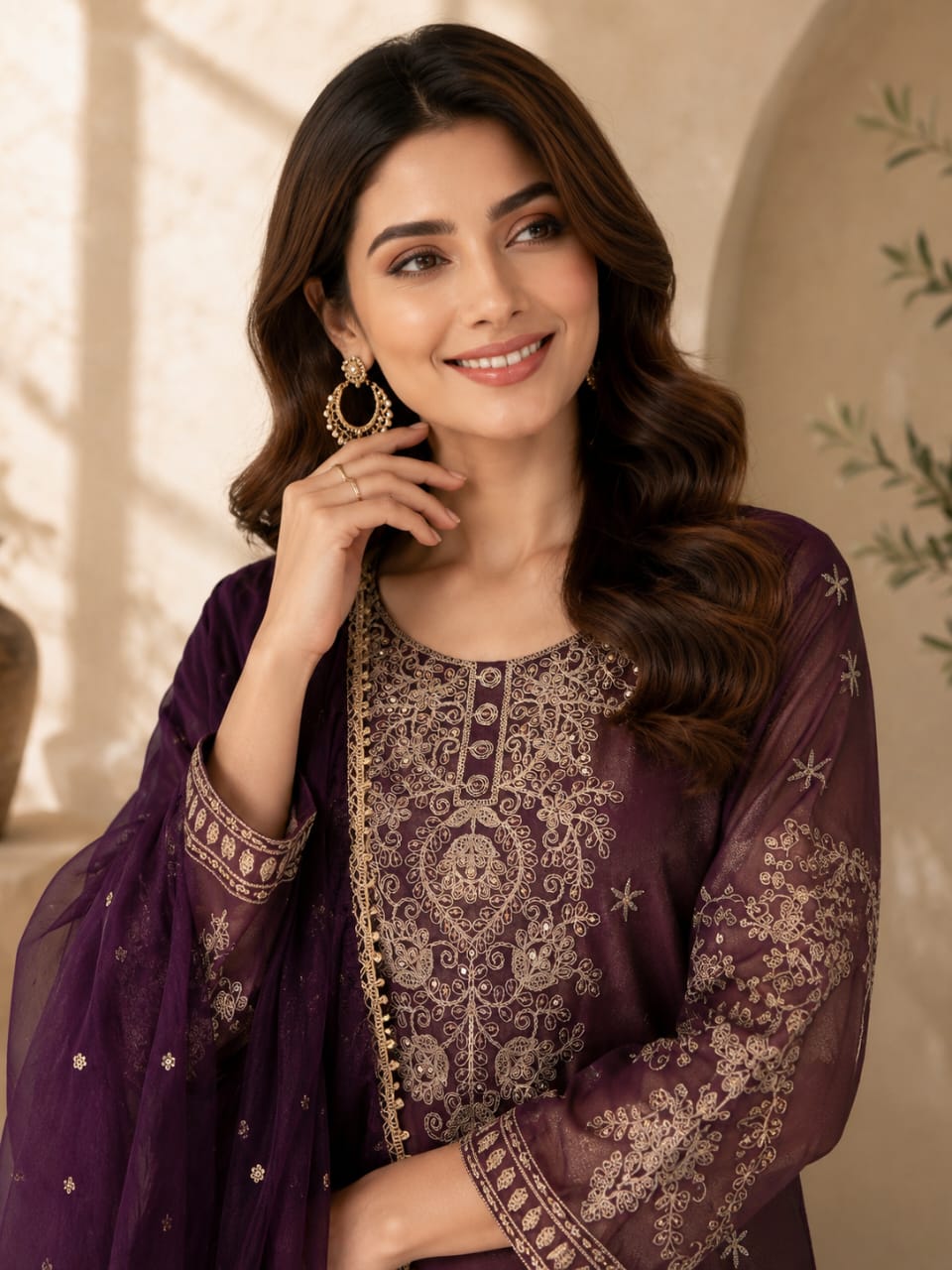 Premium Ethnic Suit Set for Women with Embroidered Palazzo & Dupatta