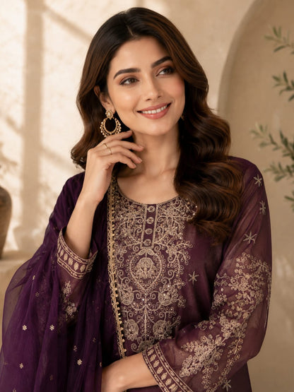 Premium Ethnic Suit Set for Women with Embroidered Palazzo & Dupatta