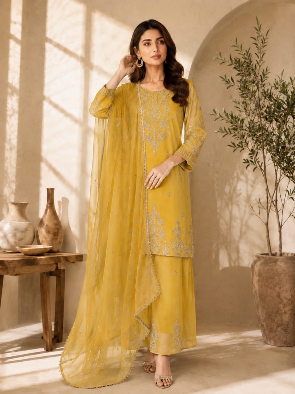 Premium Ethnic Suit Set for Women with Embroidered Palazzo & Dupatta